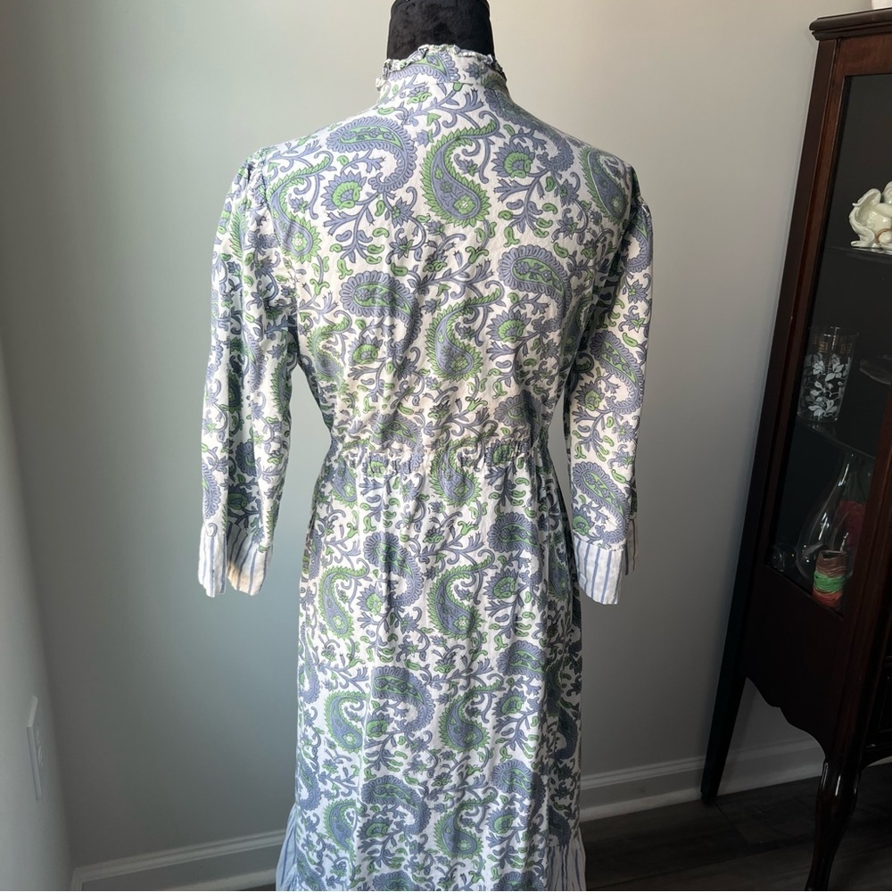 Women’s Paisley Drawstring Waist Dress in White, Green & Blue - Picture 4 of 12